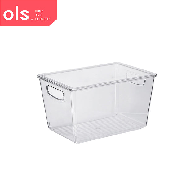 Transparent Cosmetics Organizer Makeup Condiments Food Pantry Bins Container Storage Box Desk Cutout Handle