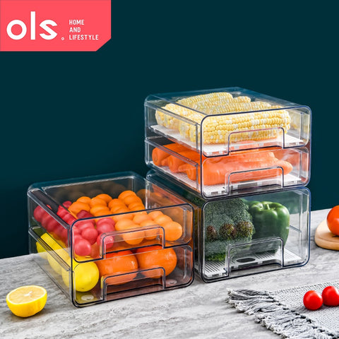 Food Storage Stackable Drawer Style Refrigerator Organizer Removable Drain Tray Fruit Vegetable