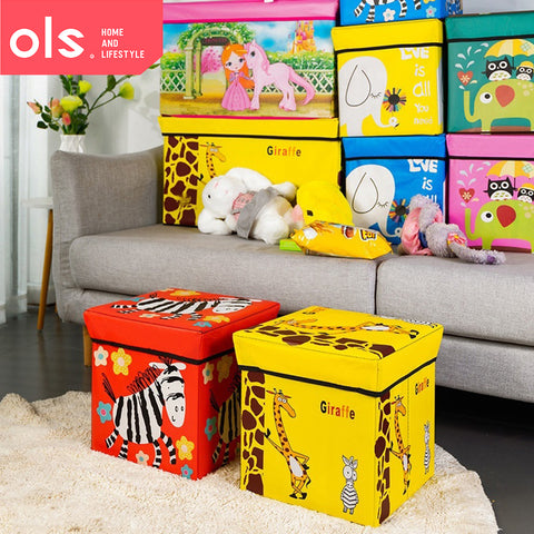 Foldable Box Chair Kids Stool Ottoman Foldable Toy Storage Box Storage Bus Children Kids