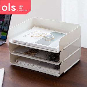 Office Desktop Organizer Paper File Storage Stackable Japanese Style Document Tray White