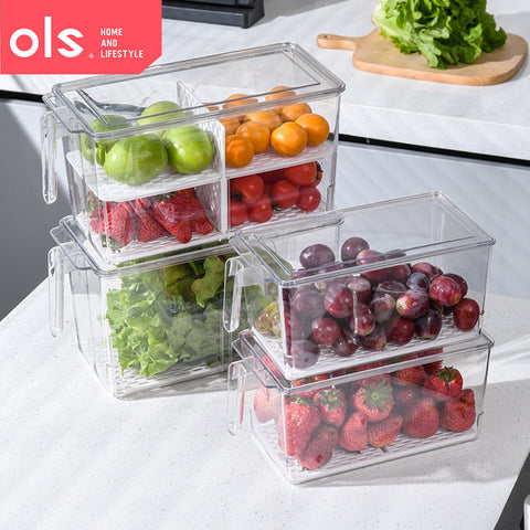 Multifunctional Fresh Keeping Storage Container Stackable Fridge Draining Organizer with Handle