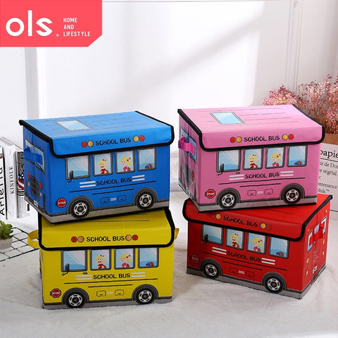 OLS Kids Toy Storage Box Foldable Bus Organizer 38 By 23 Cm