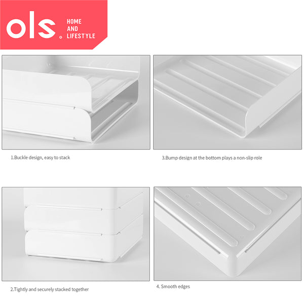 Office Desktop Organizer Paper File Storage Stackable Japanese Style Document Tray White