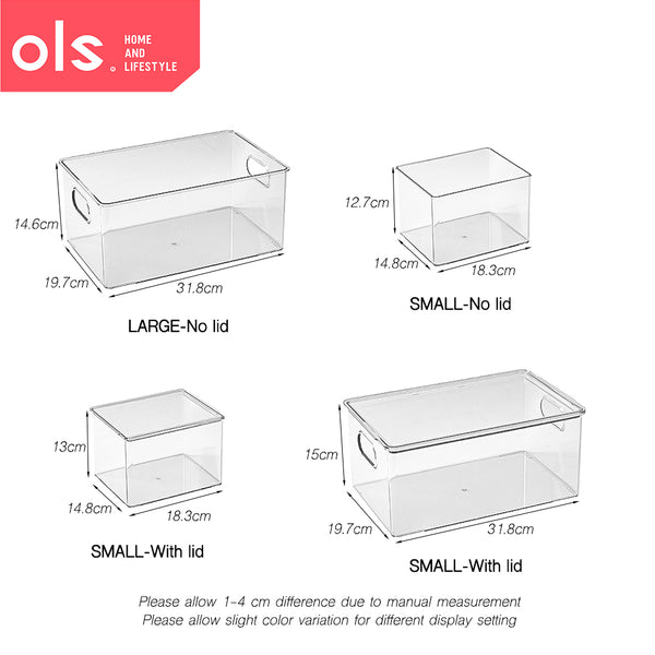 Transparent Desktop Organizer Makeup Pantry Food Bins Cosmetics Office Storage Box Desk Cutout Handle with Lid