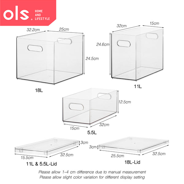 Transparent Pantry Makeup Condiments Food Bins Container Clothes Storage Box Desk Cutout Handle with Lid