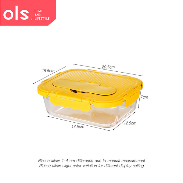 Glass Food Keeper Airtight Leakproof Crisper Microwaveable Oven Safe Lunch Box Bento with Spoon Fork