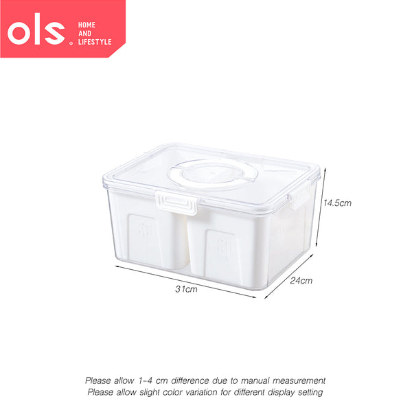 OLS Multi-compartment Refrigerator Storage Food Vegetable Drain Storage Organizer Box with Handle