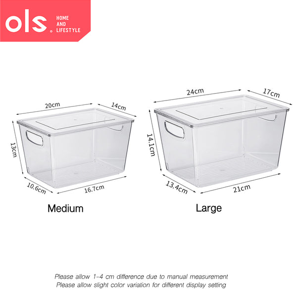 Transparent Cosmetics Organizer Makeup Condiments Food Pantry Bins Container Storage Box Desk Cutout Handle