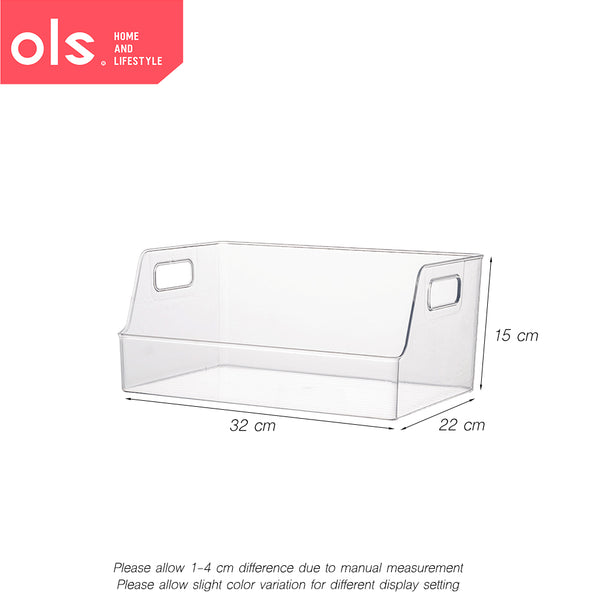 Transparent Books Files Cosmetics Pantry Snacks Container Storage Box Desk Cutout Handle