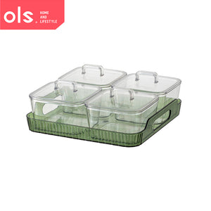 Nordic Style Transparent Serveware Fruits Snacks Appetizer Condiments Organizer 4pc Container with Lid and Tray