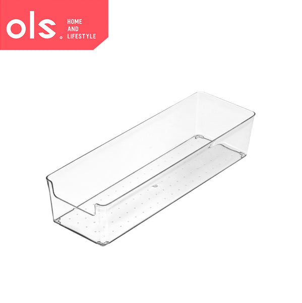 Transparent Drawer Organizer Desktop Bins Container Storage Box Cutout Handle NO LID/COVER