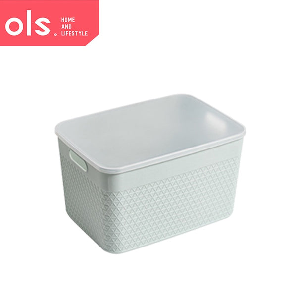 Storage Shelf Organizer Plastic Container Box With Lid Cover Cutout Handle Waffle Print