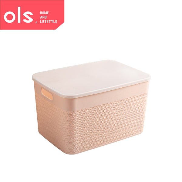 Storage Shelf Organizer Plastic Container Box With Lid Cover Cutout Handle Waffle Print