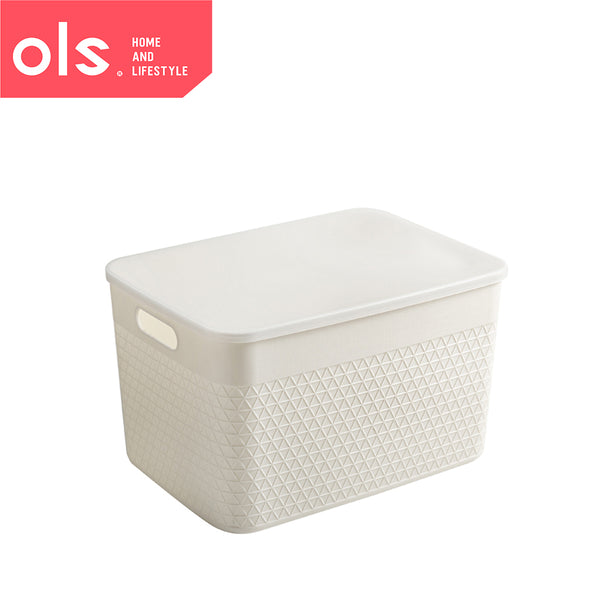 Storage Shelf Organizer Plastic Container Box With Lid Cover Cutout Handle Waffle Print