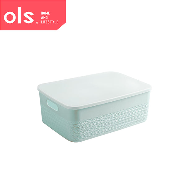 Storage Shelf Organizer Plastic Container Box With Lid Cover Cutout Handle Waffle Print