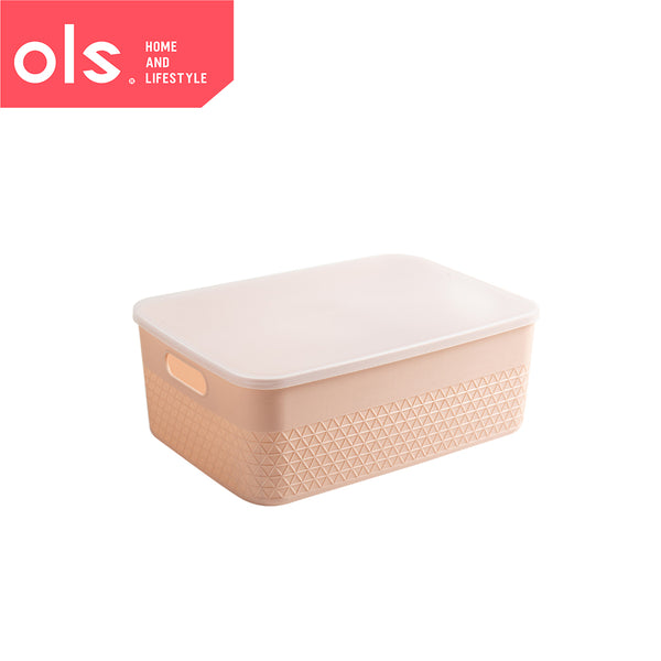 Storage Shelf Organizer Plastic Container Box With Lid Cover Cutout Handle Waffle Print