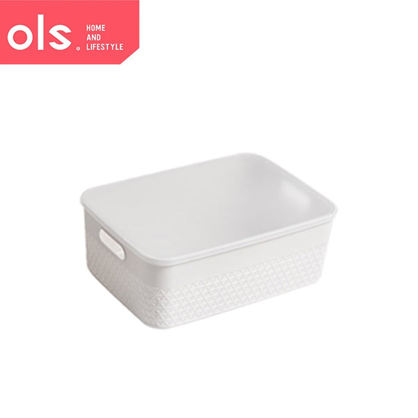 Storage Shelf Organizer Plastic Container Box With Lid Cover Cutout Handle Waffle Print