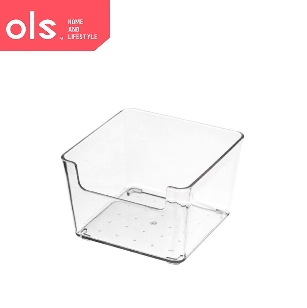 Transparent Drawer Organizer Desktop Bins Container Storage Box Cutout Handle NO LID/COVER