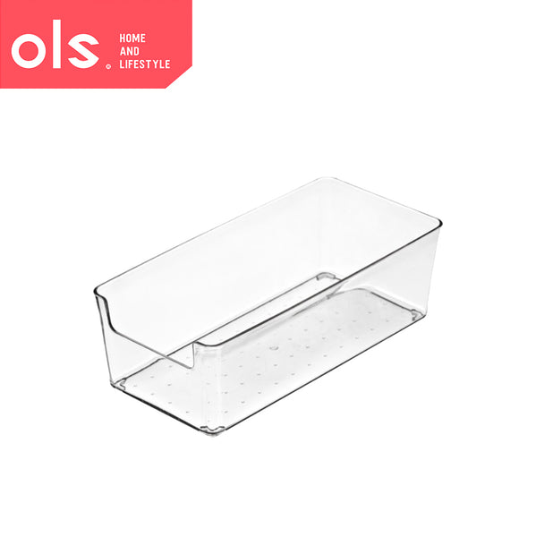 Transparent Drawer Organizer Desktop Bins Container Storage Box Cutout Handle NO LID/COVER