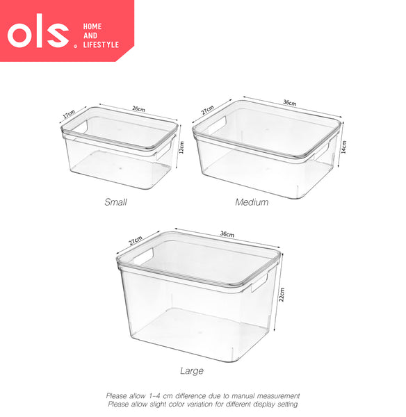 Transparent Pantry Organizer Makeup Condiments Food Bins Container Storage Box Desk Cutout Handle WITH LID/COVER