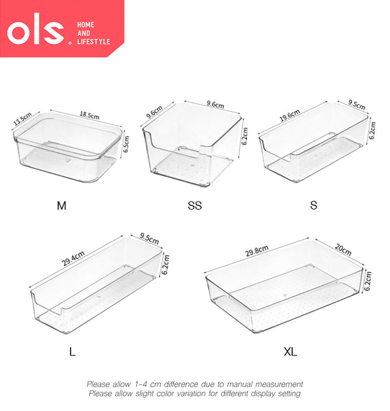 Transparent Drawer Organizer Desktop Bins Container Storage Box Cutout Handle NO LID/COVER