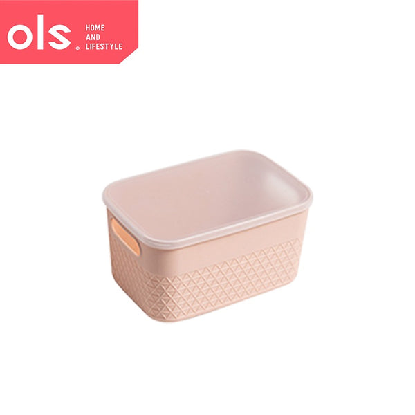 Storage Shelf Organizer Plastic Container Box With Lid Cover Cutout Handle Waffle Print