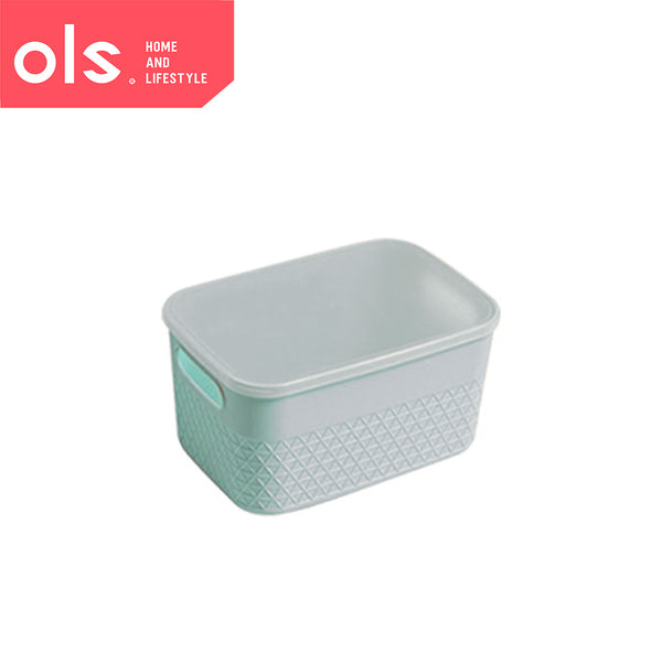 Storage Shelf Organizer Plastic Container Box With Lid Cover Cutout Handle Waffle Print