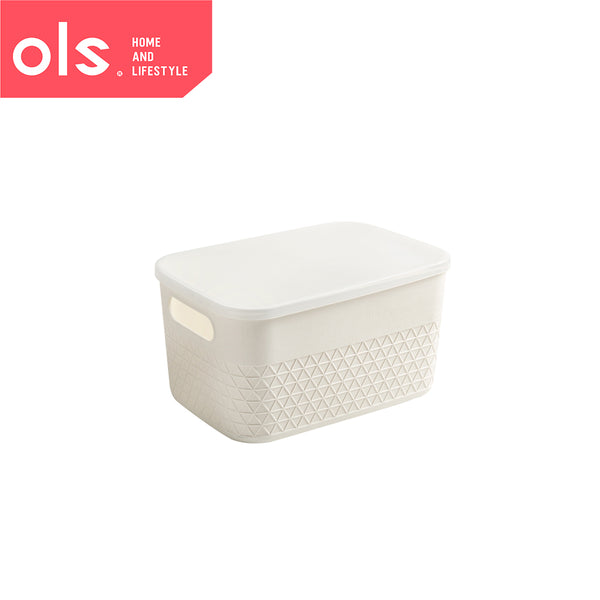 Storage Shelf Organizer Plastic Container Box With Lid Cover Cutout Handle Waffle Print