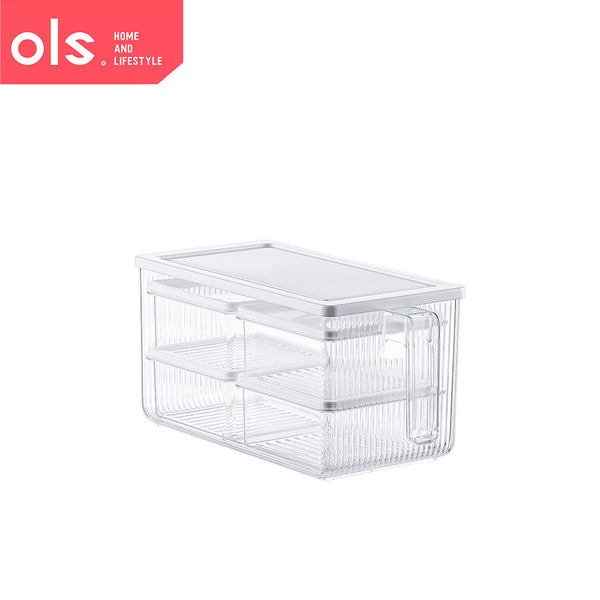 Transparent Multifunctional Food Fresh Keeping Storage Container Stackable Fridge Organizer with Handle