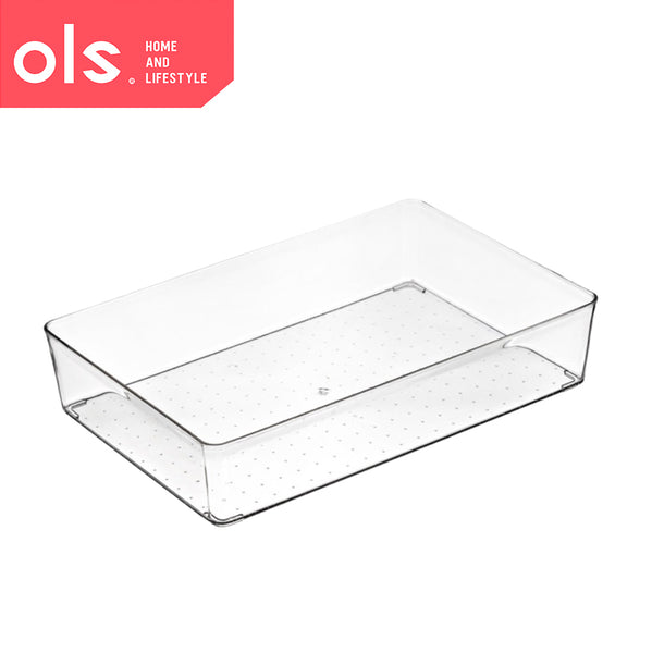 Transparent Drawer Organizer Desktop Bins Container Storage Box Cutout Handle NO LID/COVER