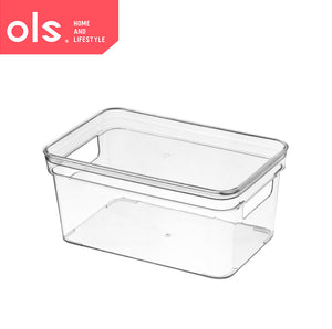 Transparent Pantry Organizer Makeup Condiments Food Bins Container Storage Box Desk Cutout Handle WITH LID/COVER