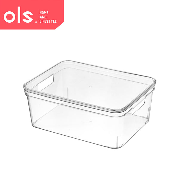 Transparent Pantry Organizer Makeup Condiments Food Bins Container Storage Box Desk Cutout Handle WITH LID/COVER