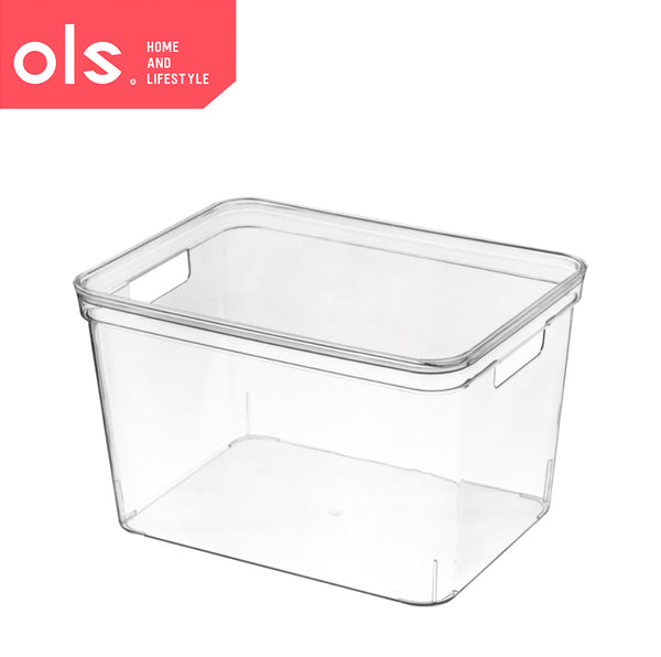 Transparent Pantry Organizer Makeup Condiments Food Bins Container Storage Box Desk Cutout Handle WITH LID/COVER