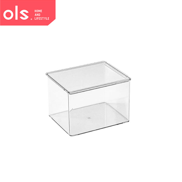 Transparent Desktop Organizer Makeup Pantry Food Bins Cosmetics Office Storage Box Desk Cutout Handle with Lid