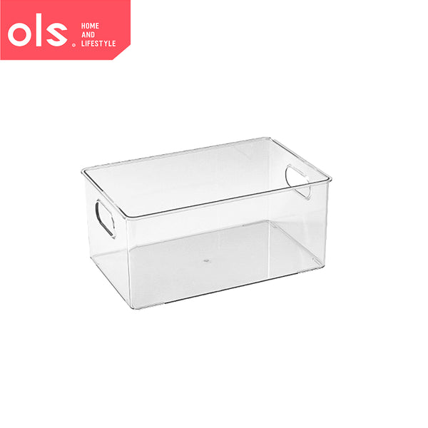 Transparent Desktop Organizer Makeup Pantry Food Bins Cosmetics Office Storage Box Desk Cutout Handle with Lid