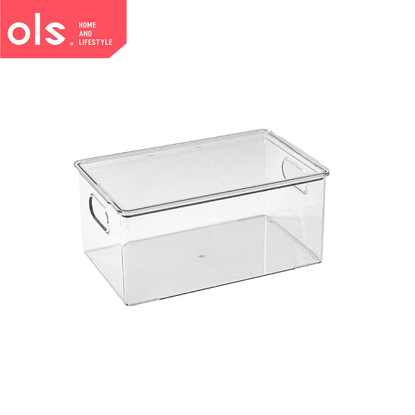 Transparent Desktop Organizer Makeup Pantry Food Bins Cosmetics Office Storage Box Desk Cutout Handle with Lid