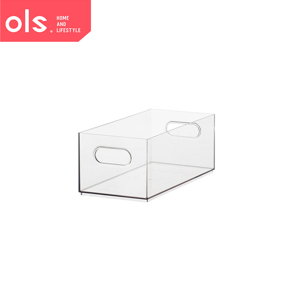 Transparent Pantry Makeup Condiments Food Bins Container Clothes Storage Box Desk Cutout Handle with Lid