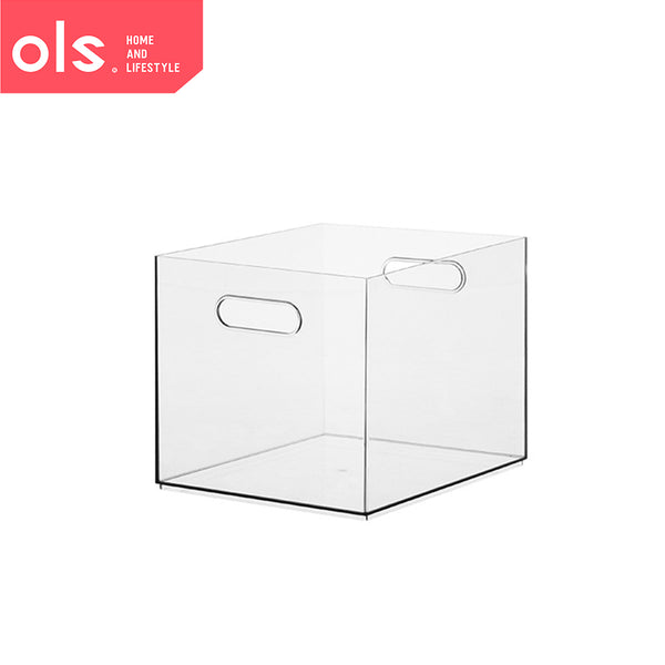 Transparent Pantry Makeup Condiments Food Bins Container Clothes Storage Box Desk Cutout Handle with Lid