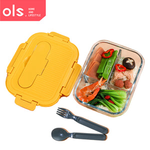 Glass Food Keeper Airtight Leakproof Crisper Microwaveable Oven Safe Lunch Box Bento with Spoon Fork