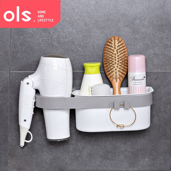 Wall Suction Type Hair Blower Multi-functional Storage Box with Hook  Hair Dryer Organizer Rack