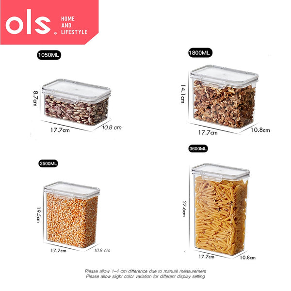 OLS Dry Food Flour Container Airtight Cookies Pasta Candy Canister Transparent Jar PET Plastic