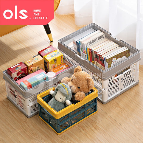 Foldable Stackable Storage Box Basket Bin Plastic Container Organizer with Handle Car Trunk