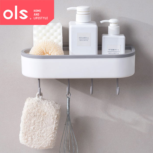 Multi-functional Bathroom Shelf Rack Wall Hanging Shampoo Body Wash Storage Organizer with Hook