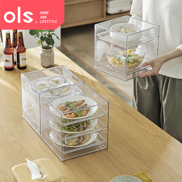 Multi-layer Transparent Storage Box Space Saving Meal Preparation  Desktop Make Up Organizer