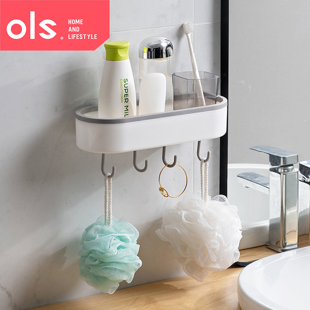 Multi-functional Bathroom Shelf Rack Wall Hanging Shampoo Body Wash Storage Organizer with Hook