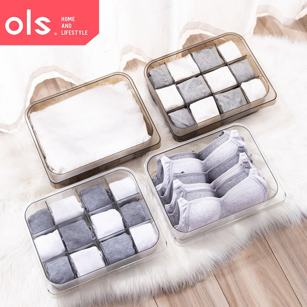 Drawer Style Wardrobe Underwear Storage with Divider Stick on Shelf Panel Transparent Socks