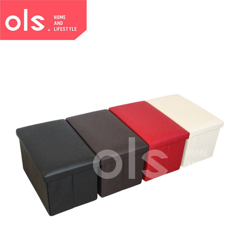 Ottoman Foldable Organizer Storage Stool Box  Plain Leather 49x30x30cm