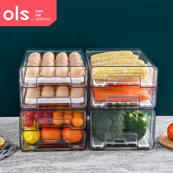 Food Storage Stackable Drawer Style Refrigerator Organizer Removable Drain Tray Fruit Vegetable