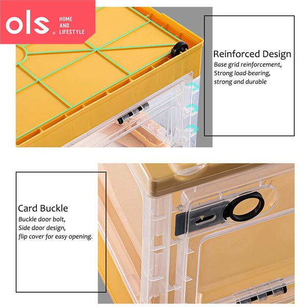 Transparent Foldable Storage Box with Wheels Home Use Organizers Stackable 3 Way Openings