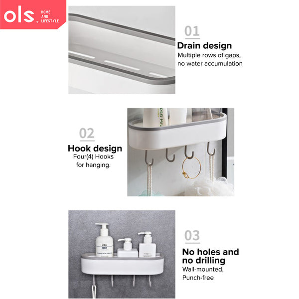 Multi-functional Bathroom Shelf Rack Wall Hanging Shampoo Body Wash Storage Organizer with Hook